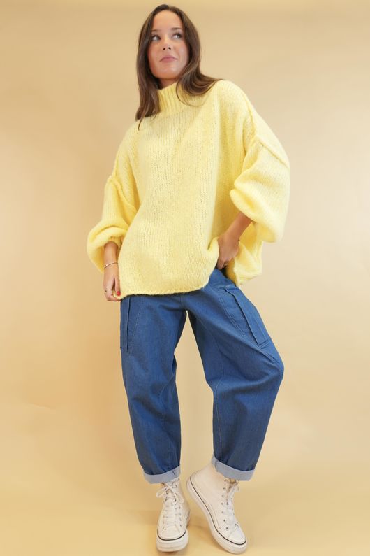 Big Softie Funnel Grunge Knit Lemon /7